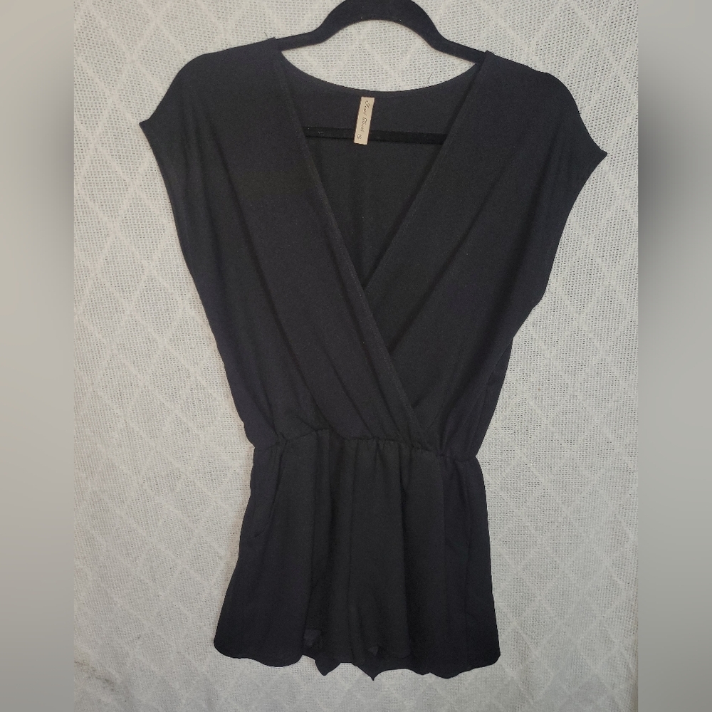 Black Romper Surplice Peplum Final Touch